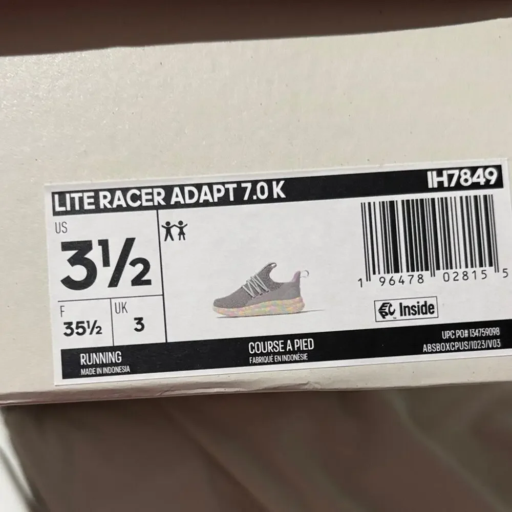 Adidas 3.5 Lite Racer Adapt 7.0 K Kids Gray with Multicolor Accents nwt